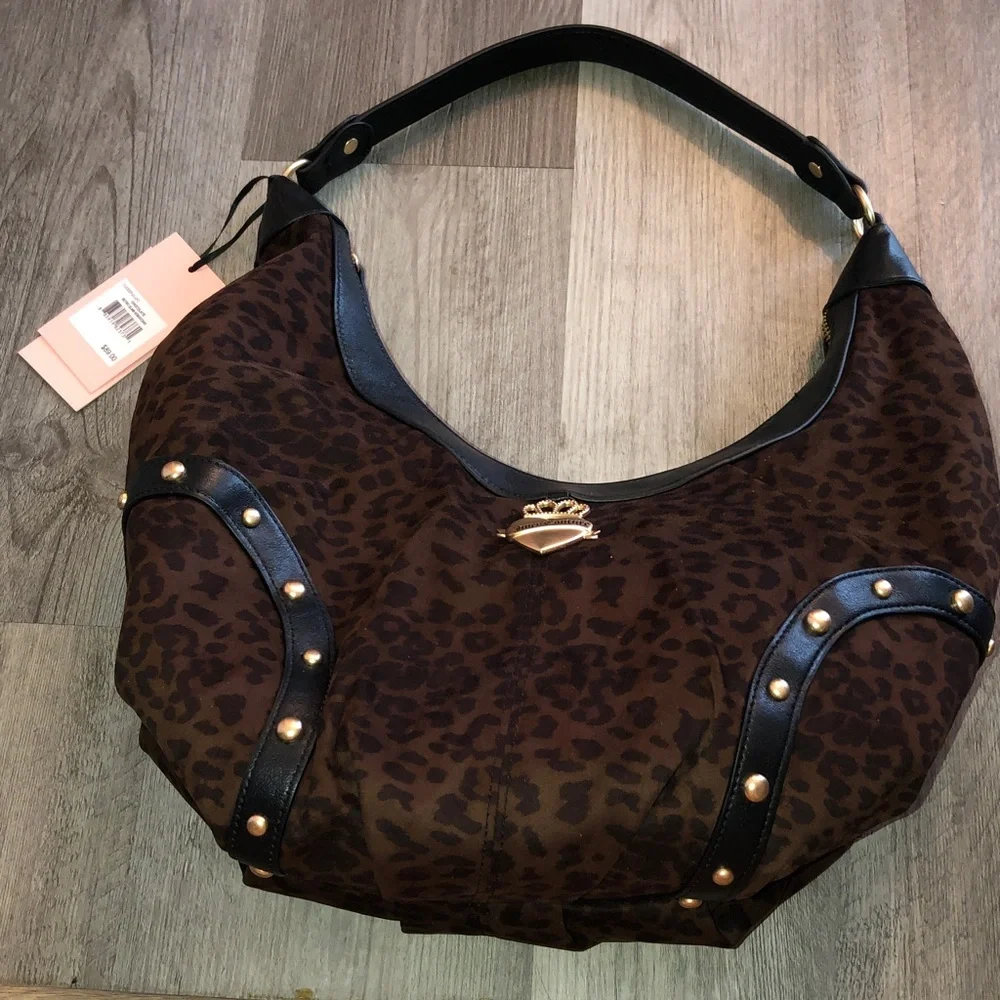 Juicy Couture Chocolate Velvet Leopard Print Retro Glam Hobo COHO Bag NWT